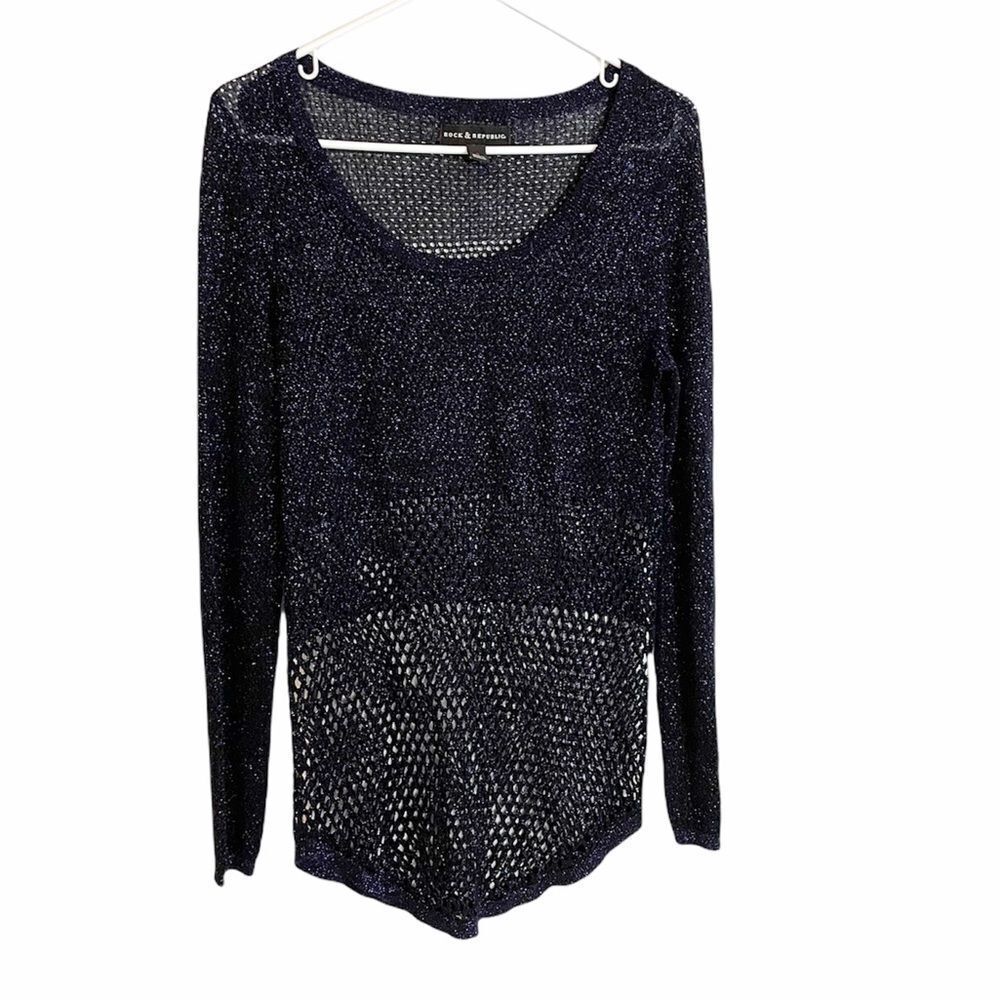 Rock & Republic Black Metallic Blue Knit Sweater S